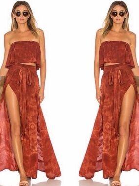 Blue Life Rust Tie-Front High-Slit Maxi Skirt
